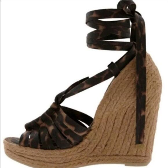 Sam Edelman Lexi Cheetah Leopard Animal Print Espadrille Platform Wedge 7.5 - Picture 1 of 7